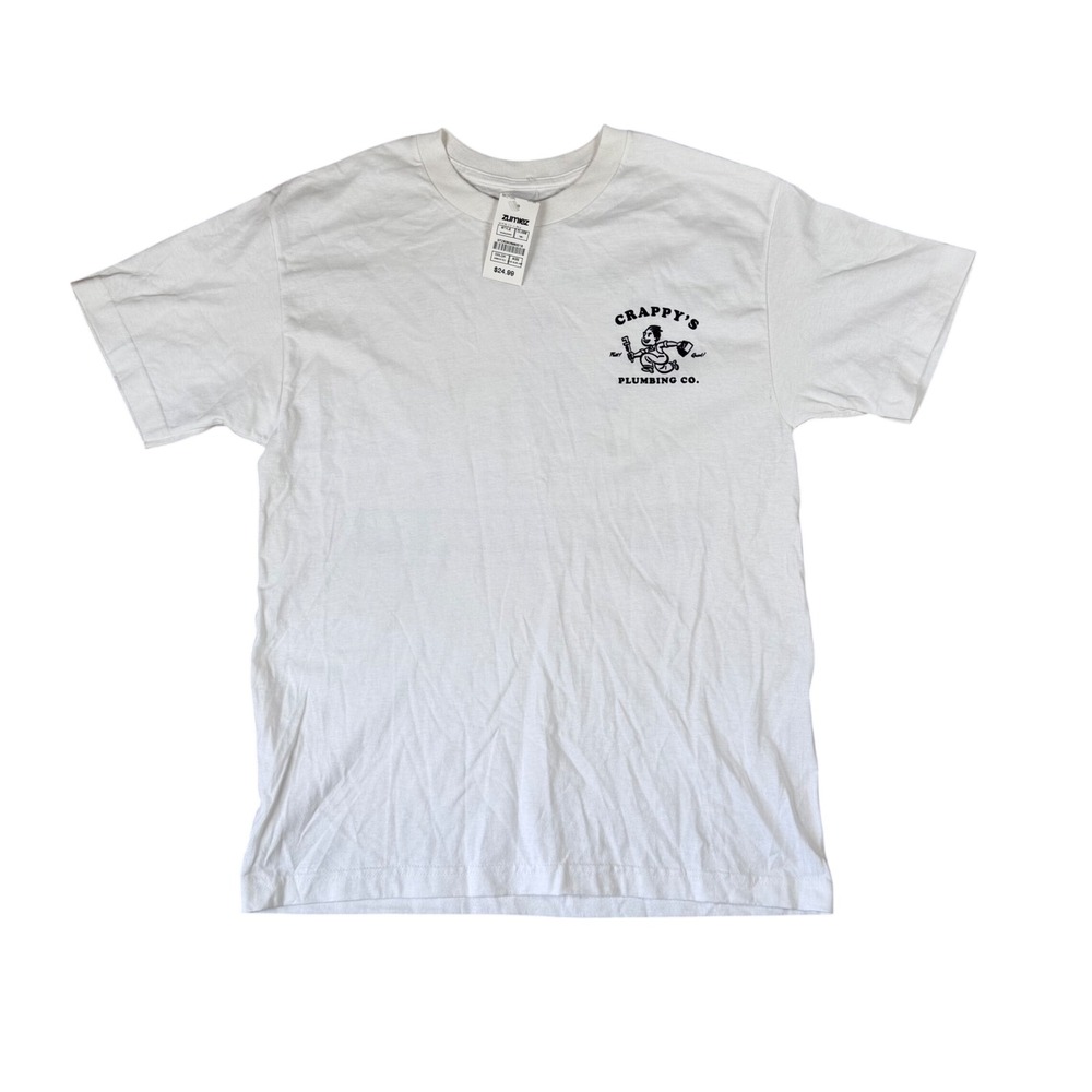 Empyre Mens Crappy's Plumbing Co Graphic T-Shirt White Size M New